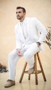 DODEP Áo vest nam 100% linen premium màu trắng đen