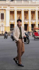 DODEP Áo khoác Blazer nam 100% linen premium màu muối tiêu olive