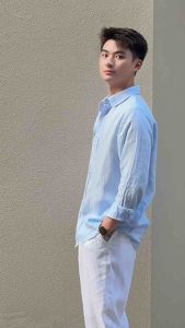 DODEP Quần dài nam 100% linen premium màu trắng đen navy form regular fit