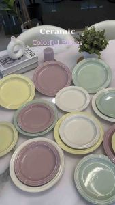 【พร้อมส่ง】 🍽️ จานเซรามิก สไตล์นคาเฟ่มินิมอล มี 2 ขนาด 8 นิ้ว และ 10 นิ้ว 4 สี เข้าไมโครเวฟได้ จานใส่เค้ก จานทรงกลม