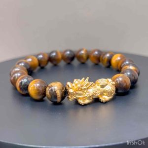 CW Manila - PiXiu / PiYao Wristband XL - 10mm Tiger Eye with PiXiu / PiYao Spacer - Stretch Bracelet Protection Fortune