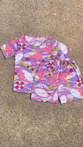 ชุดเด็ก ทุงทุง แขนสั้น+ขาสั้น ผ้าไมโครนิ่มใส่สบาย โพลีเอสเตอร์ ฉลามท้องทะเล (ส+ส)แขนสั้น+ขาสั้น