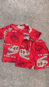 ชุดเด็ก ไดโนเสาร์ แขนสั้น+ขาสั้น ผ้าไมโครนิ่มใส่สบาย โพลีเอสเตอร์ไดโนเสาร์ใหญ่ (ส+ส)แขนสั้น+ขาสั้น