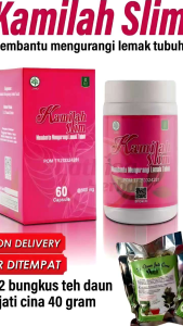 kapsul pelangsing Kamilah slim susut lemak tubuh diet gratis 2 bungkus teh jati cina