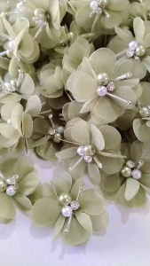 APLIKASI BUNGA ORGANZA 3D per 6pcs / ORGANZA / BUNGA TEMPEL / HIASAN KEBAYA / GAUN PENGANTIN DLL