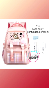 Tas Labubu Ransel Anak Perempuan Sekolah SD SMP gratis nano spray dan gantungan pompom tas ransel