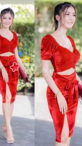 Delisya.id-Keisya Midi Dress Bludru Sabrina 766 Dress Bodycon Pesta Bludru Party Dress Sepan Midi