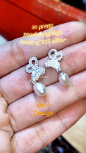 silver new design butterfly pearl danglings earrings