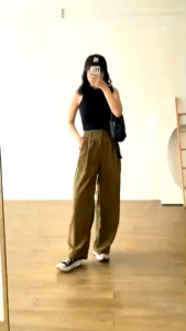 Celana Kulot Hightwaist Polyester Anti Kusut - Loose Pants Trouser Celana Kerja Casual