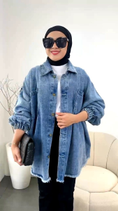 Jaket Jeans Wanita Oversize Rawis Jumbo Bigsize Xxxl