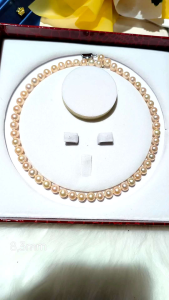 Vòng cổ ngọc trai hồng cam 83mm viên tròn đều