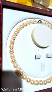 Chuỗi cổ ngọc trai màu hồng cam phấn 95-10mm viên tròn