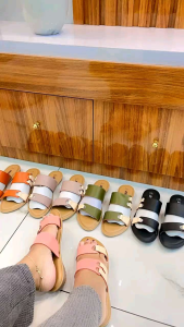 Sandal flat wanita kulit papirut garut model sol Aquila