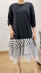 ●ECLAIRE● 003 Dress Midi Asymmetrical Asimetris Lengan Panjang Longsleeves Oneck Korea Urban Kasual Casual Mode Modis Trendy Import ggibi