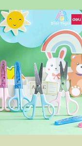 Gunting kertas anak Deli untuk sekolah dengan penutup dan tip tumpul desain trendi