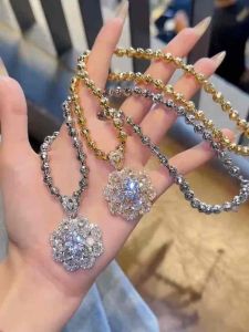 Dây chuyền bi nhẹ 5ly kèm mặt đá hoa xoàn tấm lớn Kami trang sức sỉ