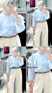 YURE BLOUSE POLO LINEN.Blouse rafella polo linen.Kemeja rempel polo linen.kemeja terlaris masakini