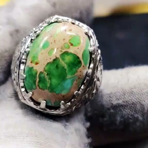 Natural Green Turquoise Firus Arizona With Silver Ring Classic