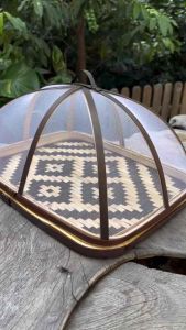 ฝาชีมุ้ง ฝาชี ฝาชีพร้อมถาดไม้ ชุดฝาชีมุ้งครอบขนาด11x13x8นิ้ว