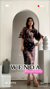Winnie Dress Batik Span Premium Gaun Pesta Kondangan Lengan Terompet Midi Dress beribadah Ke Gereja Formal