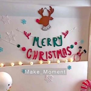 ป้าย merry Christmas ป้ายวันคริสต์มาส ตัวอักษร ป้ายวันปีใหม่ ตัวอักษร Santa และ Reindeer ตัวโต งานดีผ้าสักหลาด