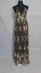Preloved Women Sequined Evening Gown Deep V Neck