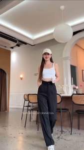 New Collection กางเกงขากระบอกกลาง แต่งหูเข็มขัดผ้าลิลลี่ พร้อมส่ง 🛍️