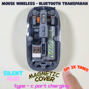 Sku-1351 Mouse Dual Mode Wireless Bluetooth Transparan Silent Clik Cover Magnet Klik Tidak Bersuara Transparent Bluetut Bluetot