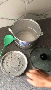 PANCI DANDANG KUKUS NASI ALUMINIUM TIPIS 22cm TUTUP KACA MURAH BISA COD