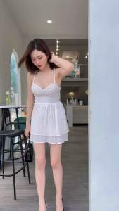 มินิเดรส มากกกก ดีเทล สายเดี่ยวกระโปรง2ชั้น ด้านหลังโชว์หลังดึงยาง1เส้น เซ็กซี่นิดนึงลุคสาวหวานสวยเซ็กซี่มากแม่