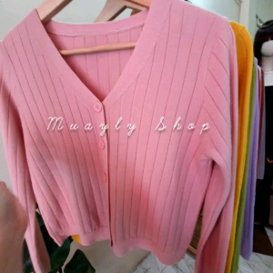 พร้อมส่ง12สี ผ้านุ่มมาก เสื้อคลุมไหมพรม คาร์ดิแกน ทอร่องใหญ่ สไตล์เกาหลี ผ้านุ่มนิ่ม ทรงพอดีตัว cardigan