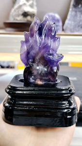 Natural Finest Amethyst Fox Fairy Carving Ornament AFF11