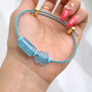 Q516 Vòng Cáp Lu Thống Cỏ 4 Lá Aquamarine Thủy và Mộc - Phong Thuỷ TUDO P