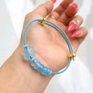 Q919 Vòng ngũ điếu cỏ 4 lá Aquamarine Thủy và Mộc - Phong Thuỷ TUDO P