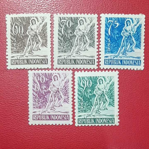 Prangko Indonesia Kuno koleksi jadul 5 Pcs Seri Ksatria Tahun 1953 UN USED