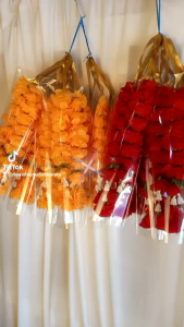 7 ชั้น พวงมาลัยดอกดาวเรือง ความยาว 30 สม พวงมาลัยดอกไม้ผ้า สำหรับแก้บน ถวายองค์เทพ