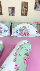 Sprei Kaos Confetti Karet Keliling + Sarung Bantal Guling Katun Motif Simfonia