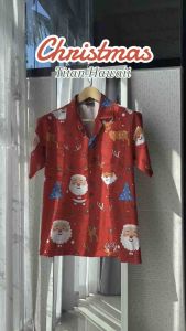 เสื้อฮาวายลายคริสต์มาส(HoHo) ผ้าไหมอิตาลีเกรดพรีเมี่ยม ผ้านุ่มลื่นใส่สบาย