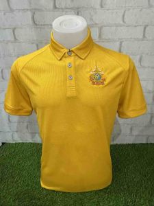 เสื้อโปโลสีเหลือง ปักตราสัญลักษณ์ 72 พรรษา ปกทรงเชิร์ต เนื้อผ้าระบายอากาศได้ดีเยี่ยม