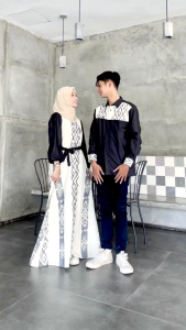 SET COUPLE GAMIS TENUN MOTIF TORAJA WHITE / GAMIS TENUN COUPLE / GAMIS TENUN ETNIK / GAMIS TENUN HARI RAYA