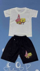 Setelan anak laki-laki usia 1-10tahun celana pendek dan kaos oblon sablon karakter SPONGEBOB&FRIEND