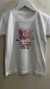 Tshirt Kids Kaos Atasan Oblong Anak Cewek Umur 1-12 Tahun Sablon Gambar KELINCI LOVE PINK