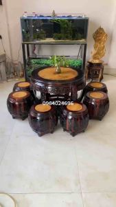 bộ đôn trống chum gỗ trắc mặt kháo vàng