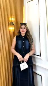 Laura OneSet Outer Vest Rompi Jeans Premium Baju Setelan Wanita Rok Denim High Quality Atasan Tanpa Lengan Terbaru Panjang