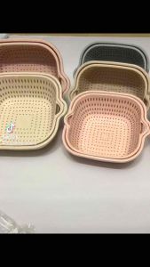 Rổ 2 Lớp Vuông Nhựa Việt Nhật (Rổ Bé Rổ Trung Rổ Lớn)_Bộ 2 Món Rổ Thau Vuông Nhựa Cao Cấp