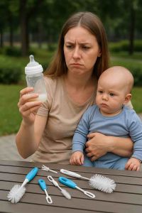 6-in-1 Portable Baby Bottle Brush Set | Travel Bottle & Nipple Cleaning Kit with Drying Rack