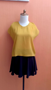 atasan wanita kuning mustard M cewek blouse lengan pendek santai