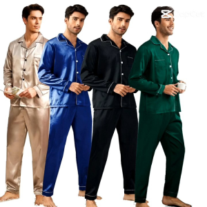 Piyama pajamas baju tidur Pria PP navy hitam merah krim abu hijau hadiah kado gift seserahan satin baju lengan panjang celana panjang laki-laki Satuan