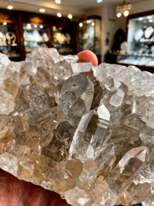 Crystal raw stone crystal clear quartz with a shape of a boat