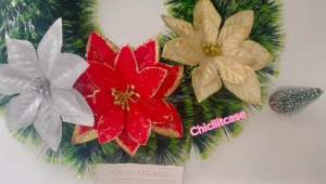 Bunga natal merah hiasa katsuba dekorasi parcel kado natal christmas tangkai